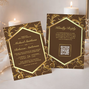 Invitation Mariage Code QR Flourir Tourbillon Farine d'Or Bru