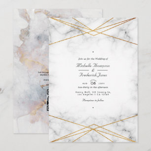 Invitation Mariage code QR géométrique en marbre doré
