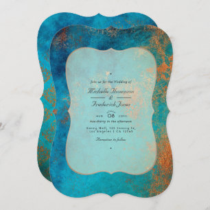 Invitation Mariage Code QR Grunge Cuivre Patine et Turquoise