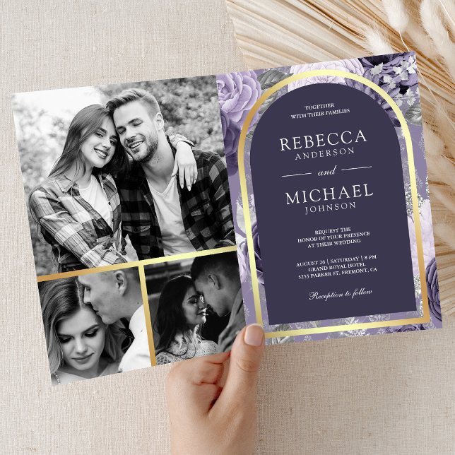 Invitation Mariage Code QR Heather Violet Floral Arch (Créateur téléchargé)