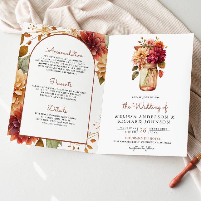 Invitation Mariage Code QR Jar Mason Floral Dahlia d'Automne (Créateur téléchargé)
