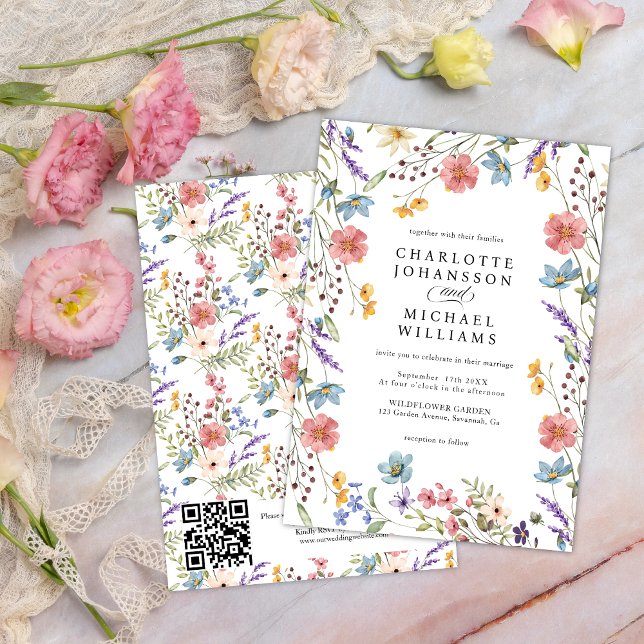 Invitation Mariage Code QR Jardin Rustique Moderne Fleur Sauv (Créateur téléchargé)