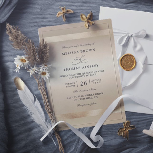 Invitation Mariage code QR luxe glamour or champagne (Créateur téléchargé)