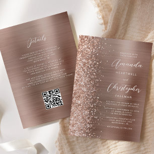 Invitation Mariage Code QR Métal Brossé Rose Glam