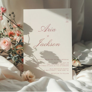 Invitation Mariage Code QR Moderne Calligraphie Rose Poussiér