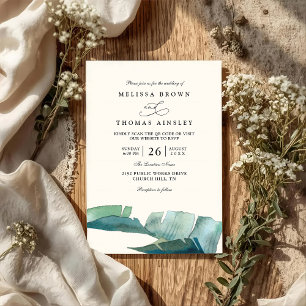 Invitation Mariage Code QR Moderne Élégant Feuille de Palmier