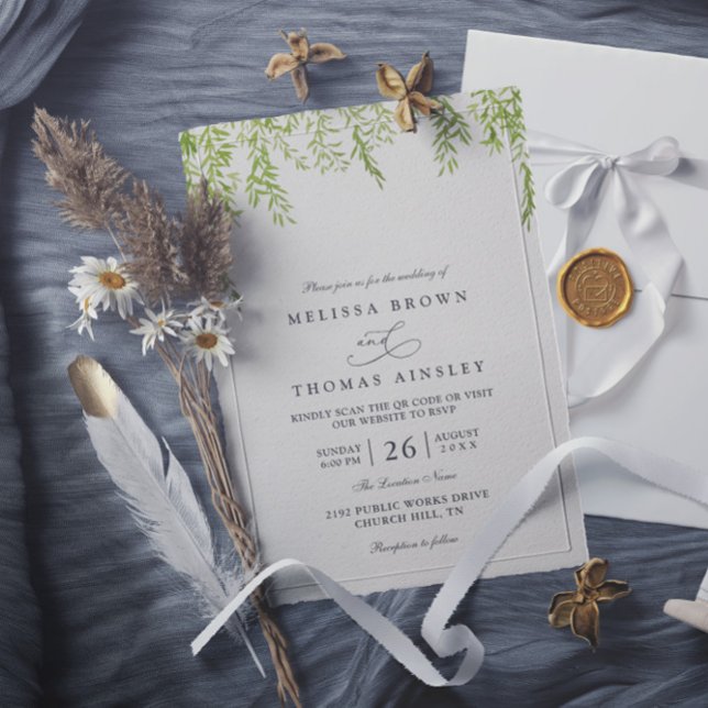 Invitation Mariage Code QR Moderne Rustique de Verdure d'Arbr (Créateur téléchargé)