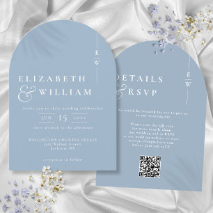 Invitation Mariage Code QR Monogramme Tout En Un Bleu Poussié