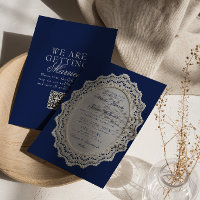 Mariage Code QR Napperon en Dentelle Bleu Marine V