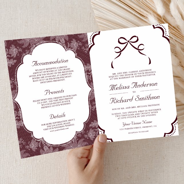 Invitation Mariage Code QR Nœud Papillon en Dentelle Blanche  (Créateur téléchargé)