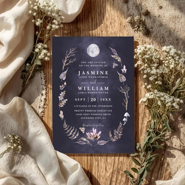 Invitation Mariage Code QR Nuit de Lune Rustique Forêt de Cri (Créateur téléchargé)
