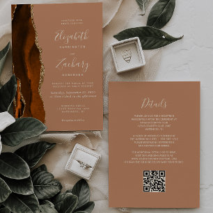 Invitation Mariage Code QR Or Terracotta Agate Or Doré Brûlé