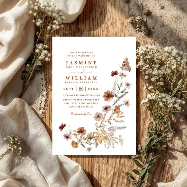 Invitation Mariage code QR papillon floral fleur sauvage Boho (Créateur téléchargé)