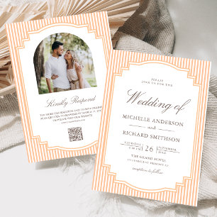 Invitation Mariage Code QR Photo à Rayures Orange Classique