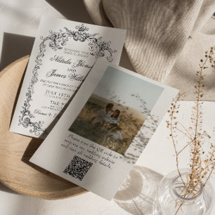 Invitation Mariage Code QR Photo Ancien Argent Noir Et Blanc