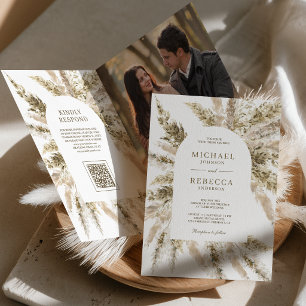 Invitation Mariage Code QR Photo Arche d'Herbe de Pampas Bohè