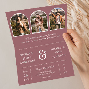 Invitation Mariage code QR photo d'arch minimal Rose poussiér