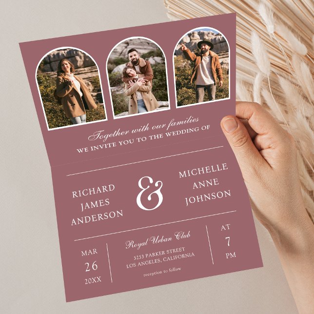 Invitation Mariage code QR photo d'arch minimal Rose poussiér (Créateur téléchargé)