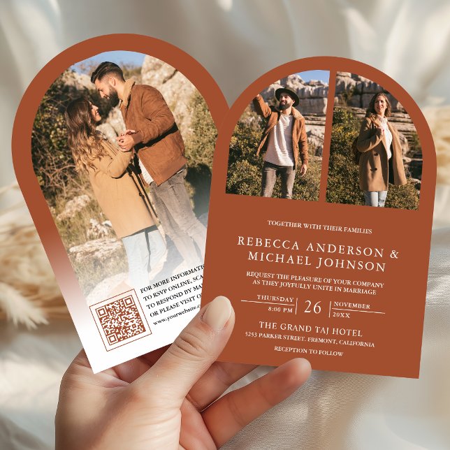 Invitation Mariage Code QR Photo d'Arche en Terracotta Modern (Créateur téléchargé)