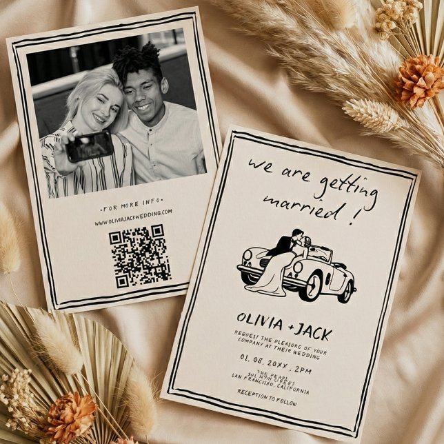 Invitation Mariage Code QR Photo Dessiné à la Main Mariage (Créateur téléchargé)