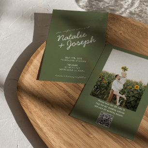 Invitation Mariage Code QR Photo Estival Fantaisiste Vert