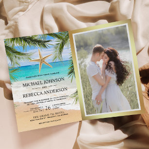 Invitation Mariage Code QR Photo Étoile de Mer Palmier Plage 