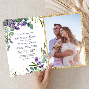 Invitation Mariage Code QR Photo Eucalyptus Lavande Rustique