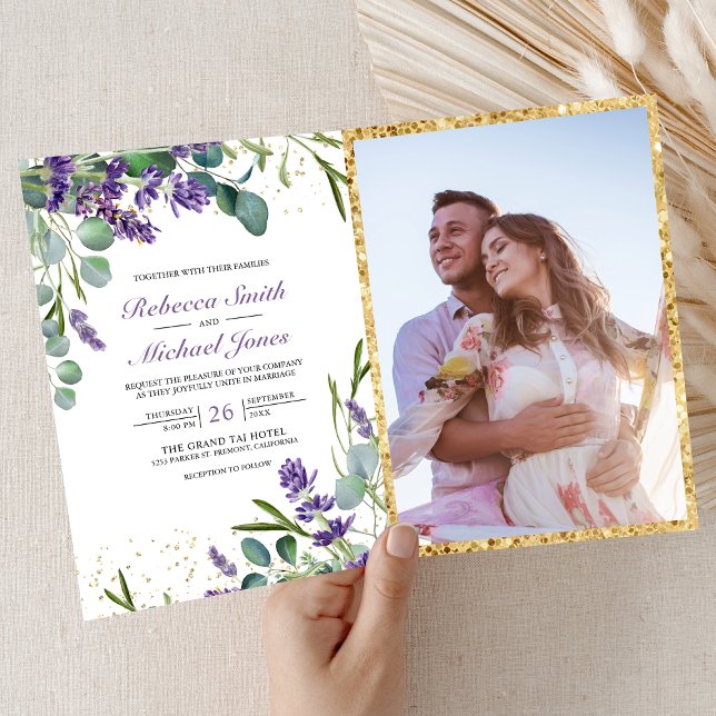 Invitation Mariage Code QR Photo Eucalyptus Lavande Rustique (Créateur téléchargé)