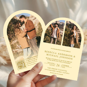 Invitation Mariage Code QR Photo Jaune Beurre Moderne sous un