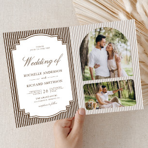 Invitation Mariage Code QR Photo Rayé Brun Chocolat