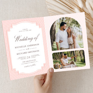 Invitation Mariage Code QR Photo Rayé Rose Corail Pastel