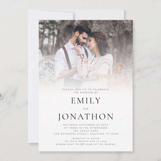 Invitation Mariage Code QR Photo Simple (Devant)