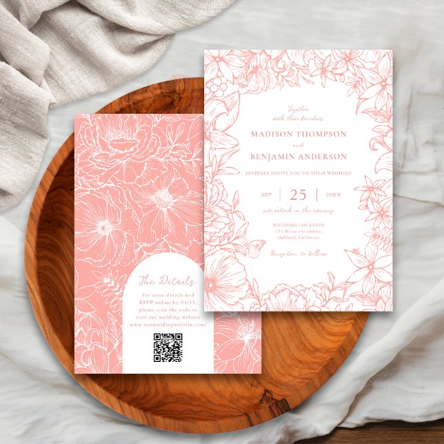 Invitation Mariage Code QR RSVP Arche de Jardin Floral Rose P (Créateur téléchargé)
