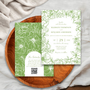 Invitation Mariage Code QR RSVP Floral Vert Citron