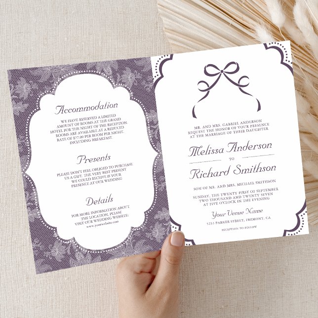 Invitation Mariage Code QR Ruban Coquette Dentelle Blanche Vi (Créateur téléchargé)
