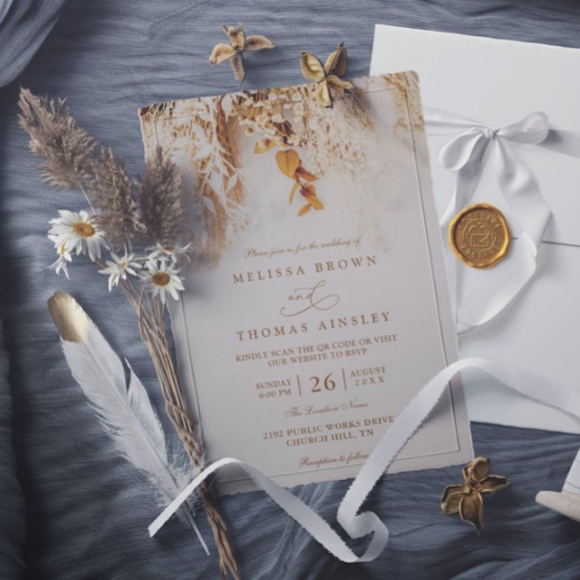 Invitation Mariage Code QR Rustique Fleurs Bohème Automne Éco (Créateur téléchargé)