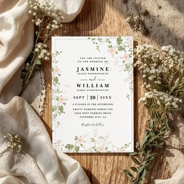 Invitation Mariage Code QR Rustique Fleurs Précieuses Romanti (Créateur téléchargé)