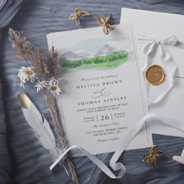 Invitation Mariage Code QR Rustique Forêt de Pins Arbres de M (Créateur téléchargé)