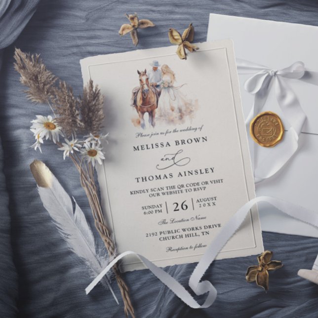 Invitation Mariage Code QR Rustique Moderne Occidental (Créateur téléchargé)