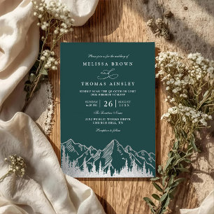 Invitation Mariage Code QR Rustique Pin Arbres Forêt Montagne