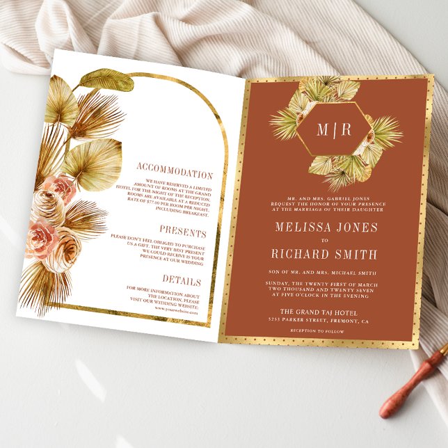Invitation Mariage Code QR Terreux Floral Bohème Terracotta (Créateur téléchargé)