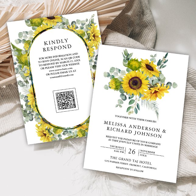 Invitation Mariage Code QR Tournesols Eucalyptus (Créateur téléchargé)