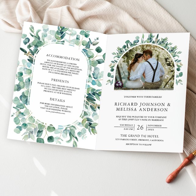 Invitation Mariage Code QR Tout en Un Eucalyptus Rustique (Créateur téléchargé)