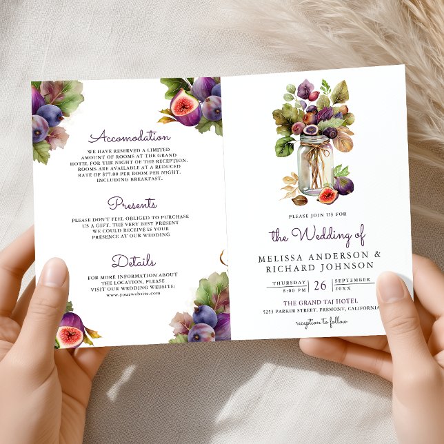 Invitation Mariage code QR tout-en-un Figue Violet Rustique (Créateur téléchargé)