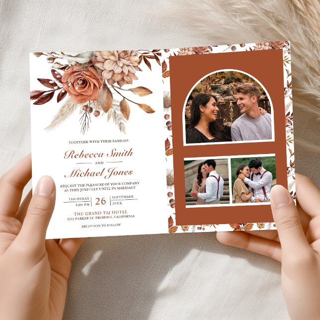Invitation Mariage Code QR Tout en Un Fleurs en Terracotta (Créateur téléchargé)