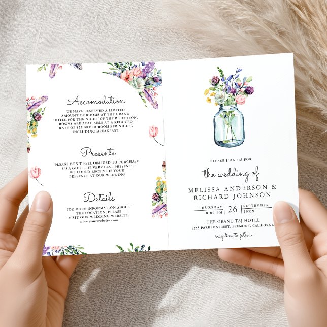 Invitation Mariage Code QR Tout en Un Pot Mason Fleur Sauvage (Créateur téléchargé)