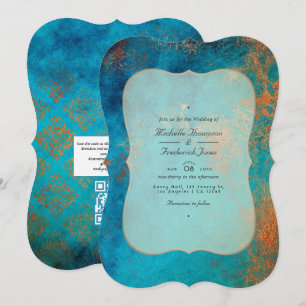 Invitation Mariage Code QR Turquoise et Patine de Cuivre Grun