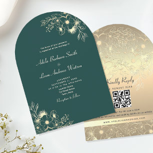 Invitation Mariage Code QR Vert Émeraude