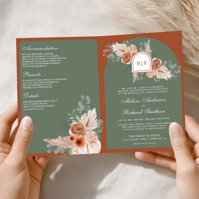 Invitation Mariage Code QR Vert Sage Floral Terracotta (Créateur téléchargé)