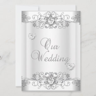 Invitation Mariage Cœur de Diamant Blanc Argent